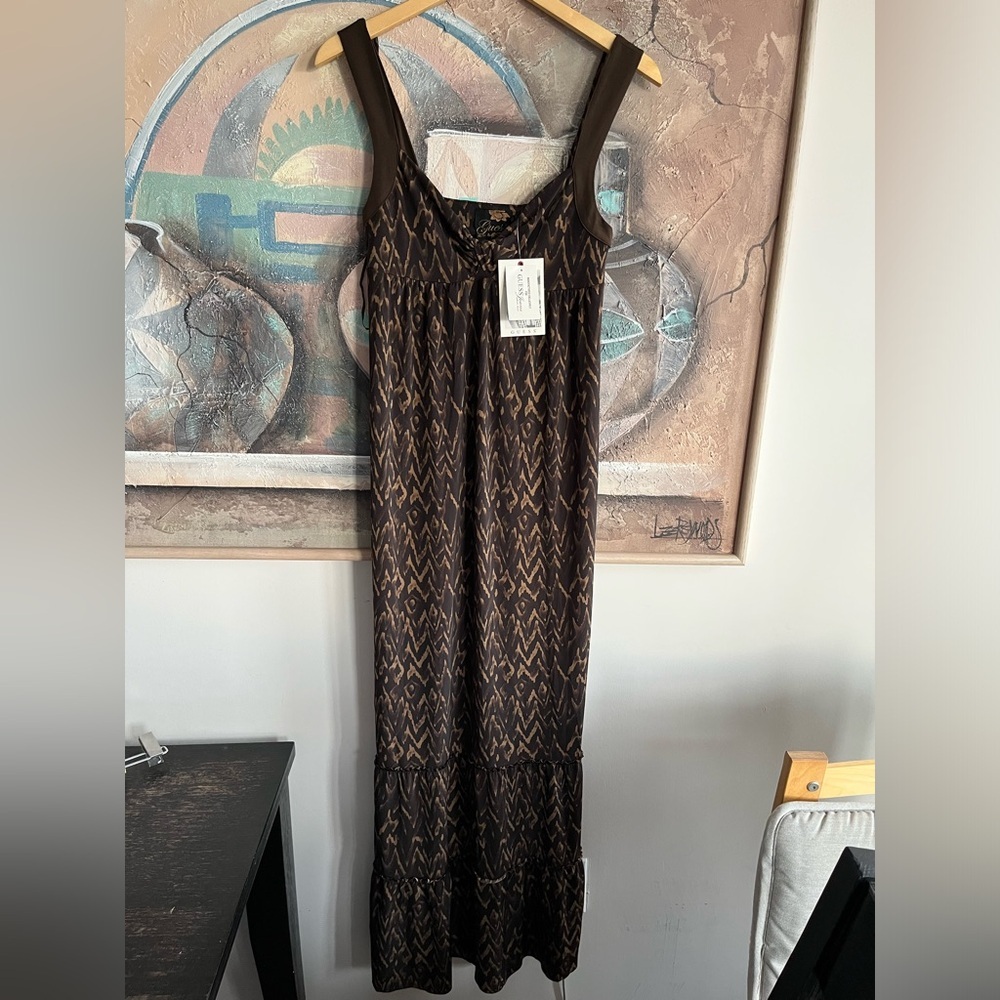 NWT GUESS Multi/Sable Brown Beach Maxi Dress